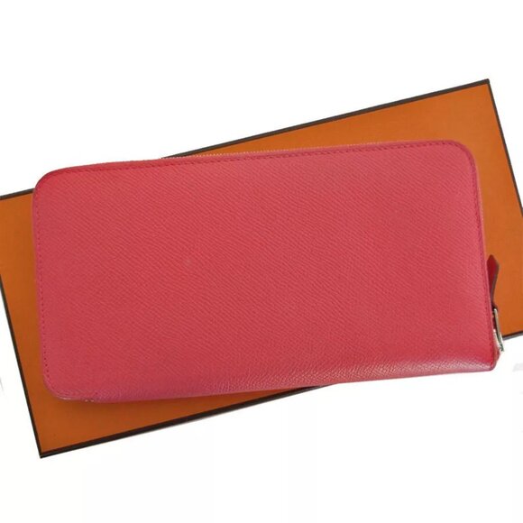 Auth HERMES AZAP LONG Zip Around long wallet Pink red leather s0483a - Picture 2 of 10